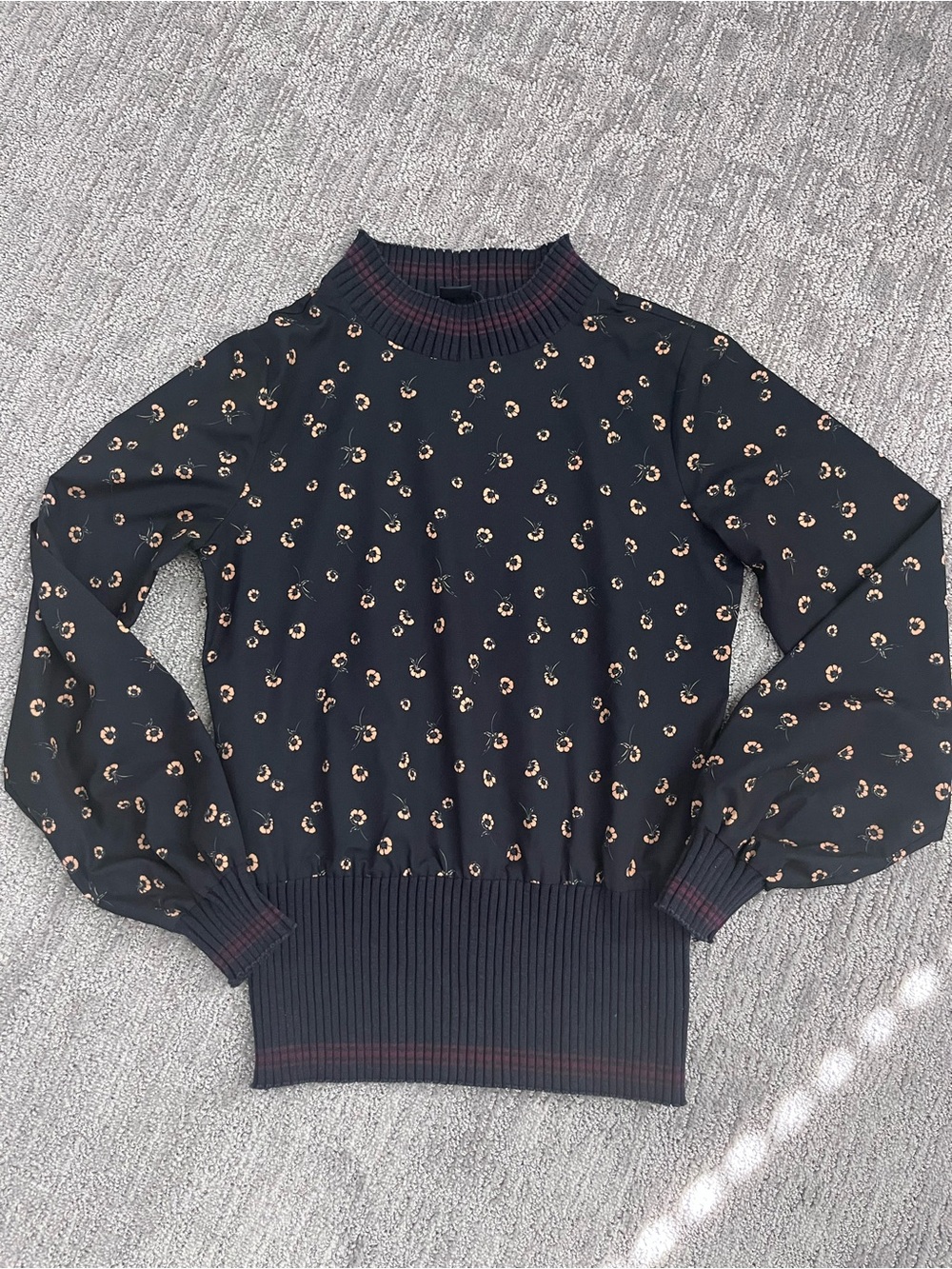 French Connection Navy Long Sleeve Top with Gold Floral Dots